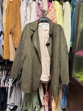 Anthropologie Olive Green Suede Jacket